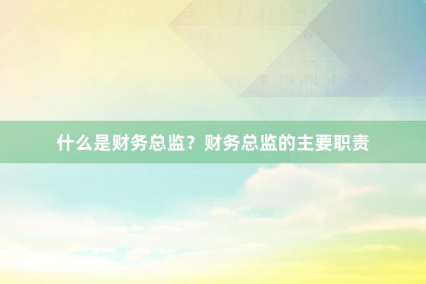什么是财务总监？财务总监的主要职责